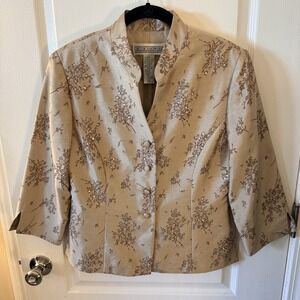 Womens Jessica Howard Suit Jacket Classy Beaded Iredescent Beige Size 10